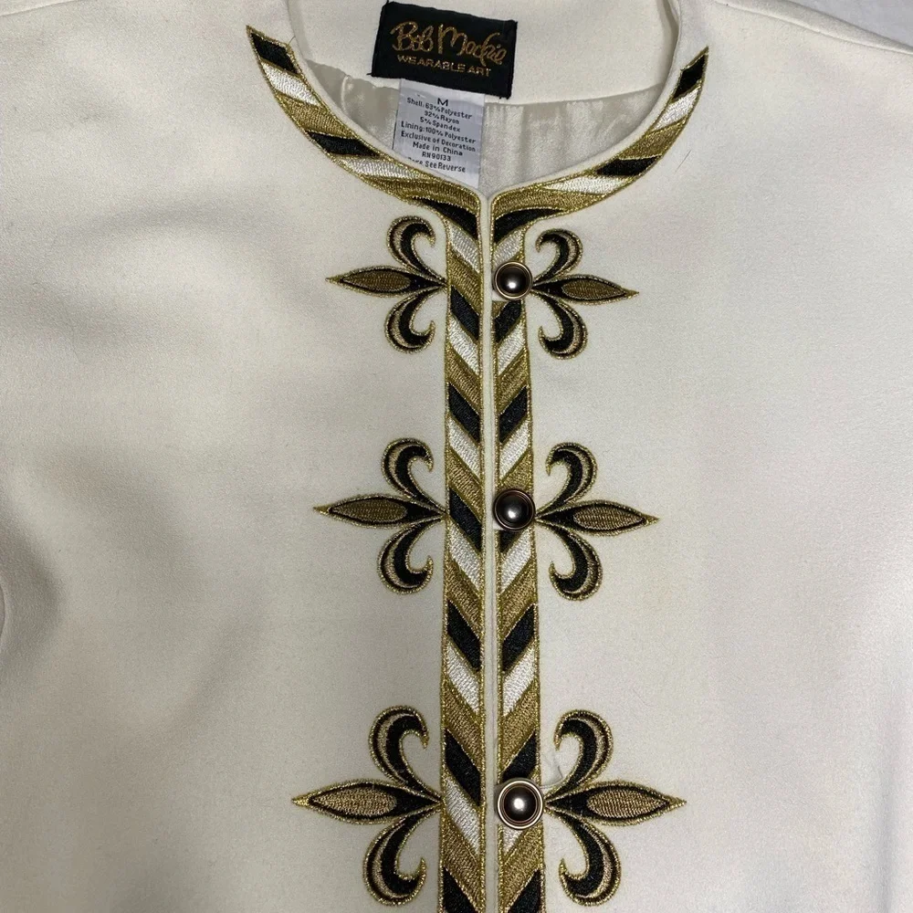 Bob Mackie Wearable Art Embroidered Cream Colored Jacket M - Picture 3 of 7